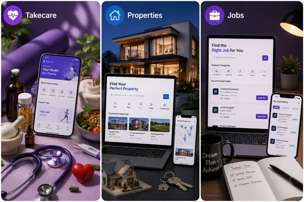 Listifys takecare, properties, and jobs services
